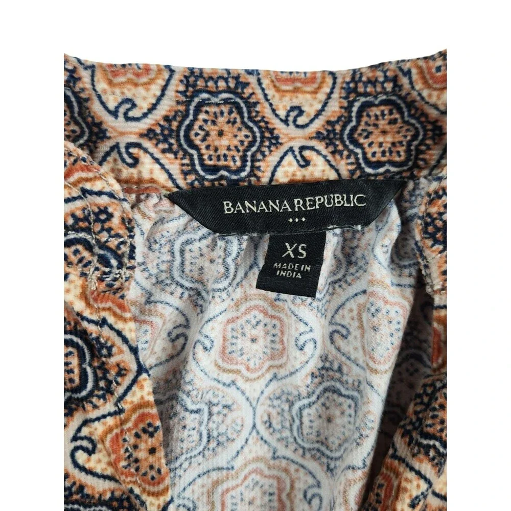 Banana Republic Corduroy V-Neck Puff Sleeve Blouse Womens XS Retro 60s Top